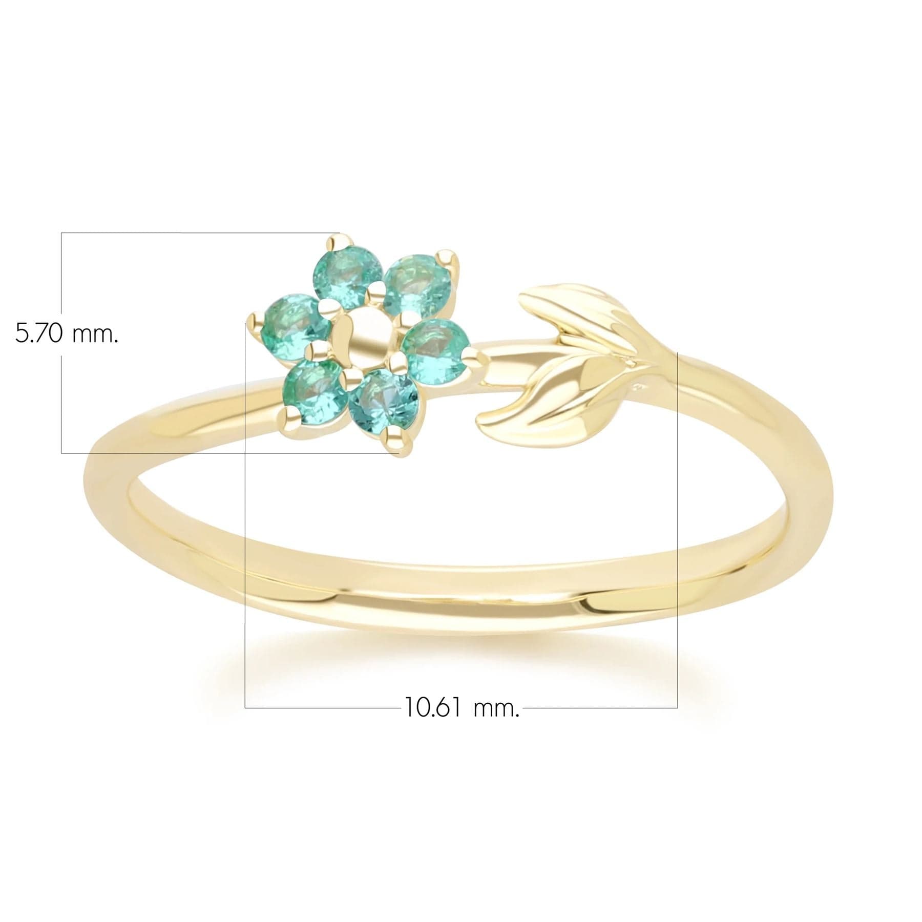 Anillo con esmeralda y vid floral en oro amarillo de 9 quilates