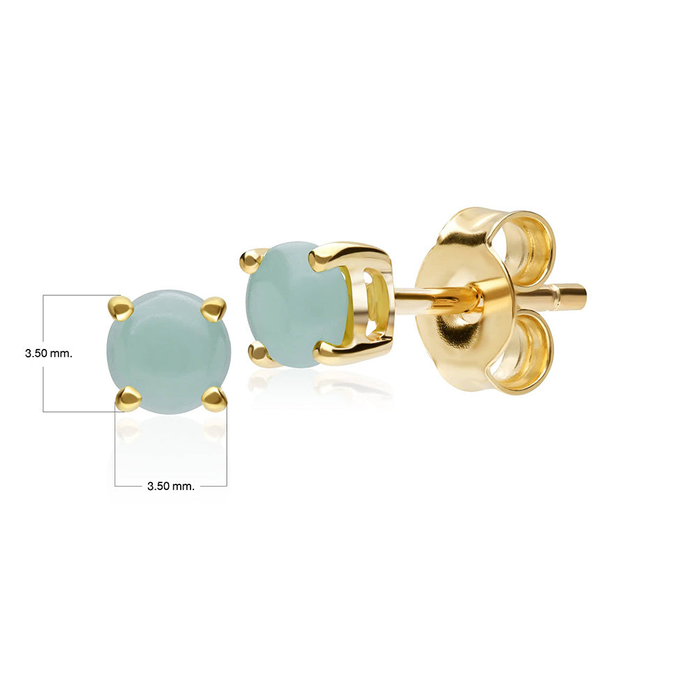 Aretes redondos clásicos con cabujón de jade en oro amarillo de 9 quilates de 3,5 mm