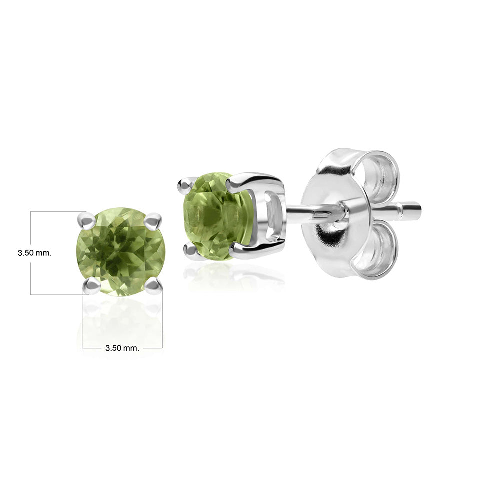 Aretes redondos clásicos de peridoto en oro blanco de 9 quilates