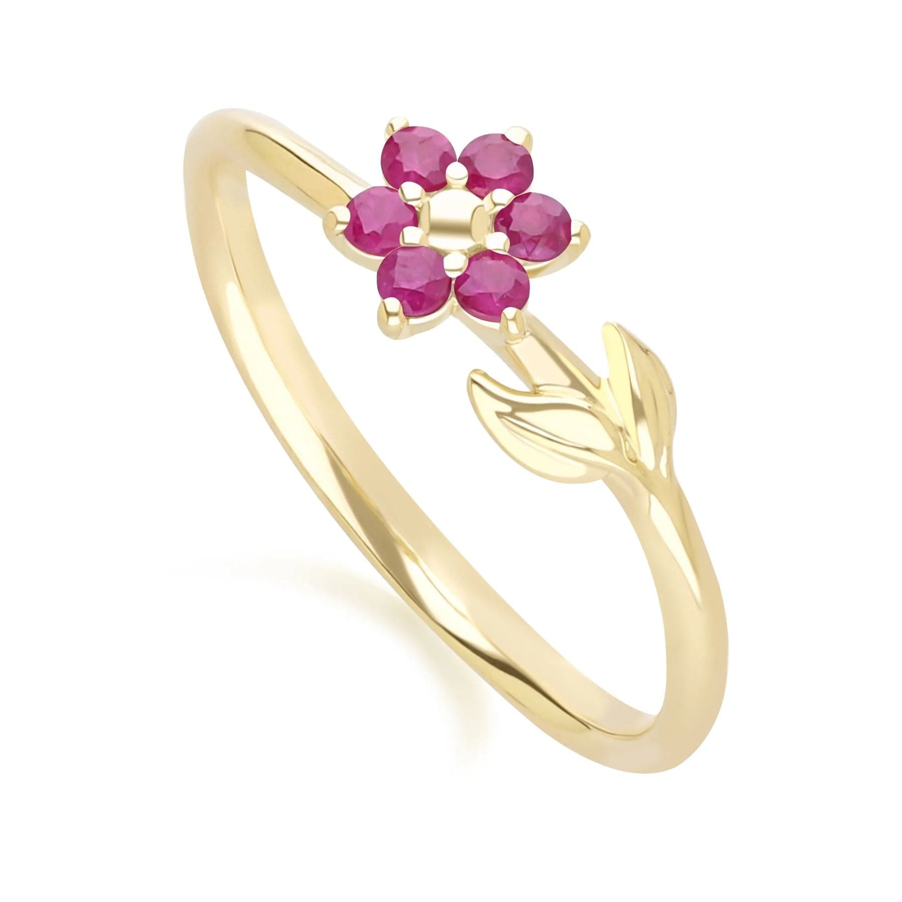 Anillo floral de rubíes en oro amarillo de 9 quilates