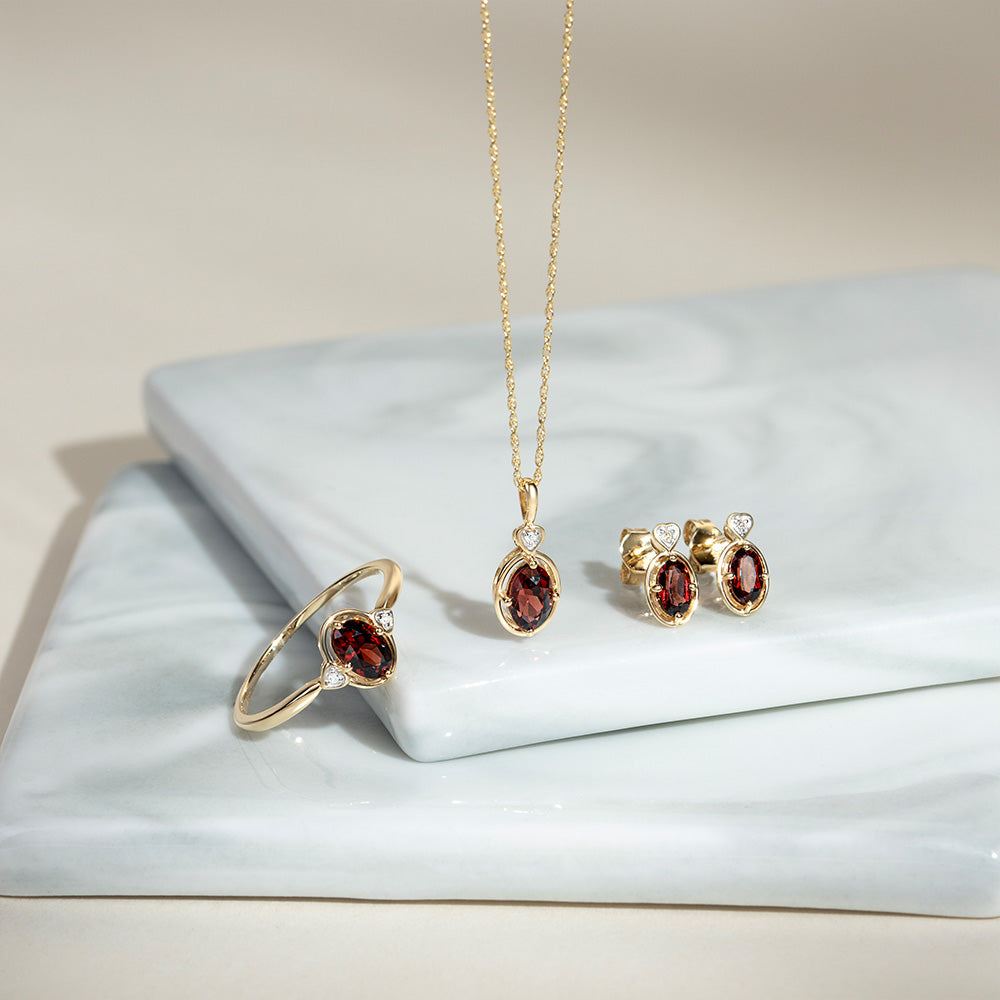 classic-oval-garnet-diamond-heart-stud-earrings-in-9ct-yellow-gold-135e1911049 Flatlay