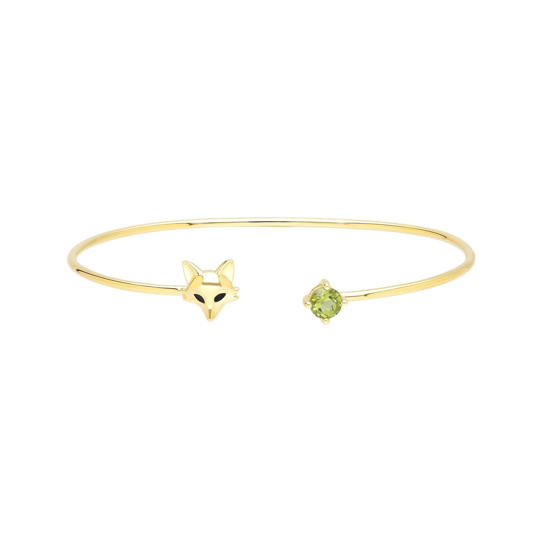 Gardenia Peridot Fox Bangle In 9ct Yellow Gold