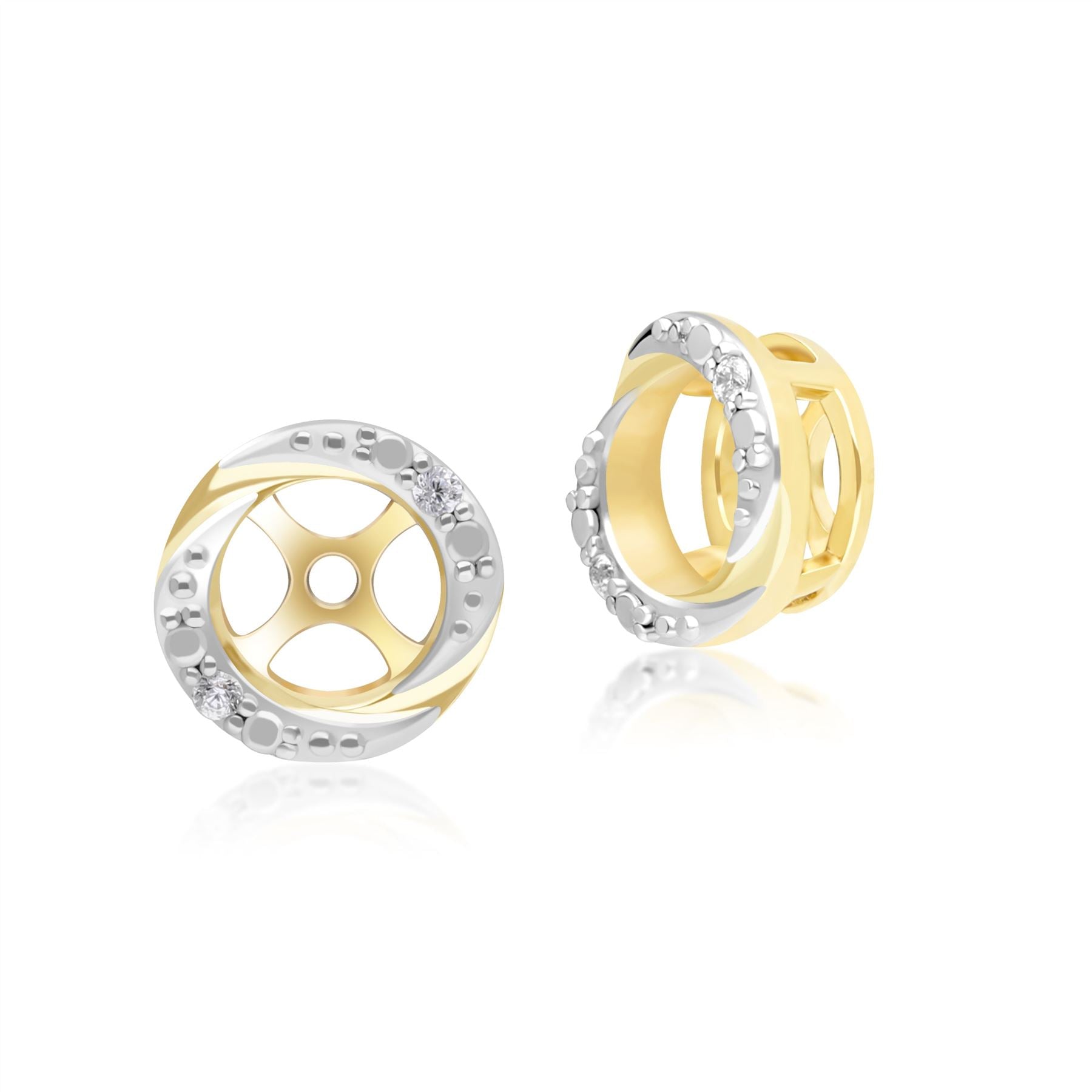 Pendientes tipo ear jacket con halo clásico de diamantes en espiral en oro amarillo de 9 quilates