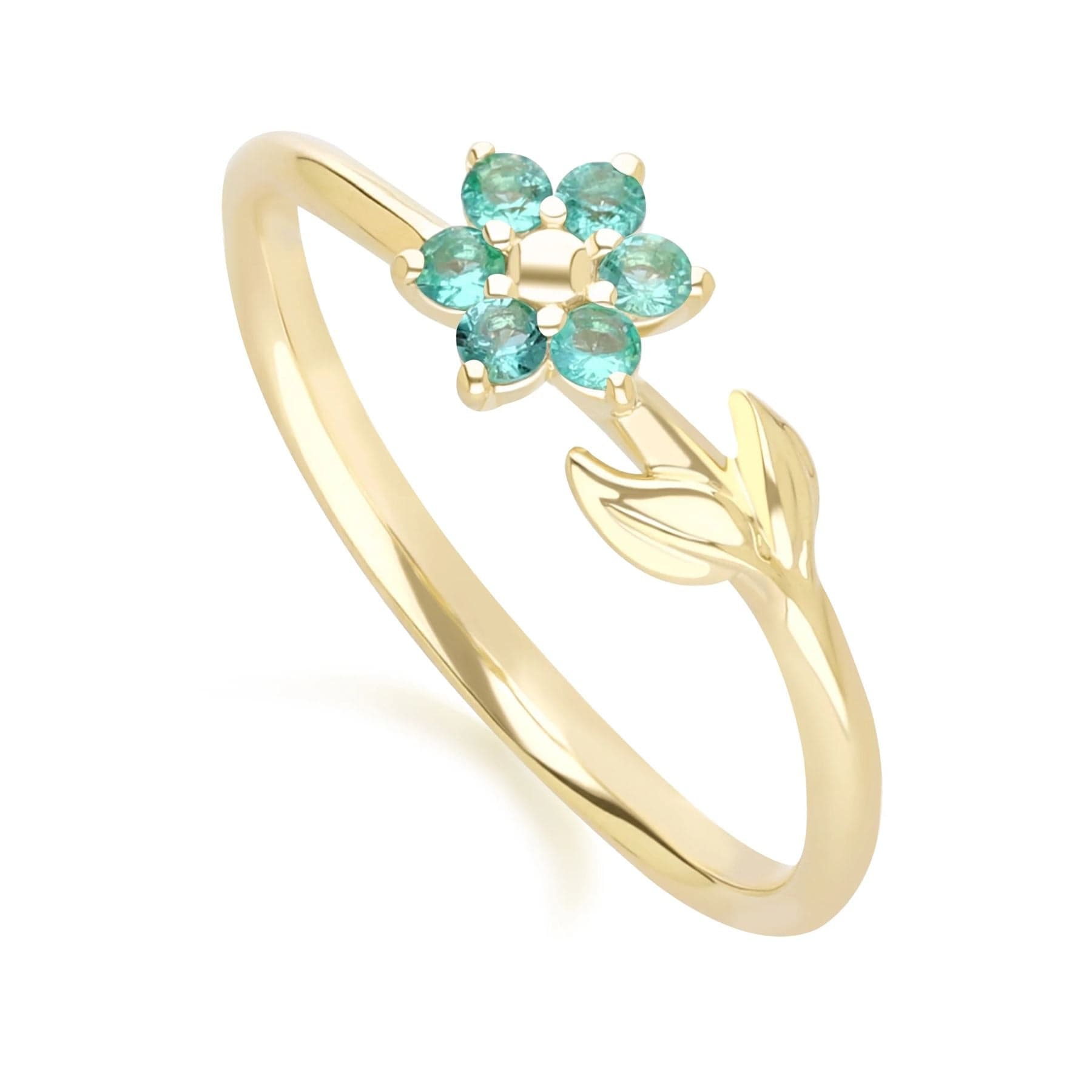 Anillo con esmeralda y vid floral en oro amarillo de 9 quilates