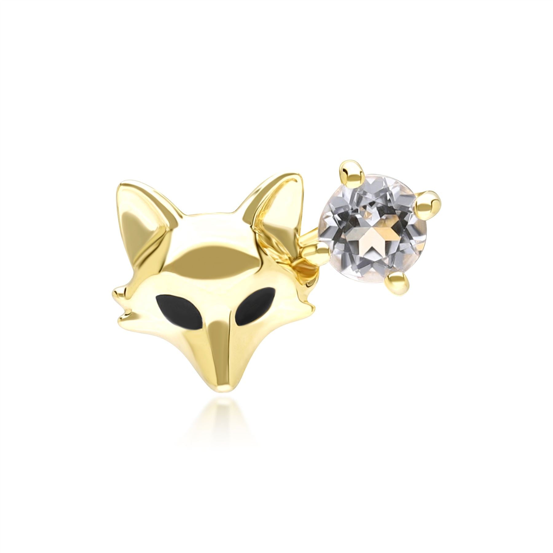 Gardenia Topaz Fox Pin In 9ct Yellow Gold