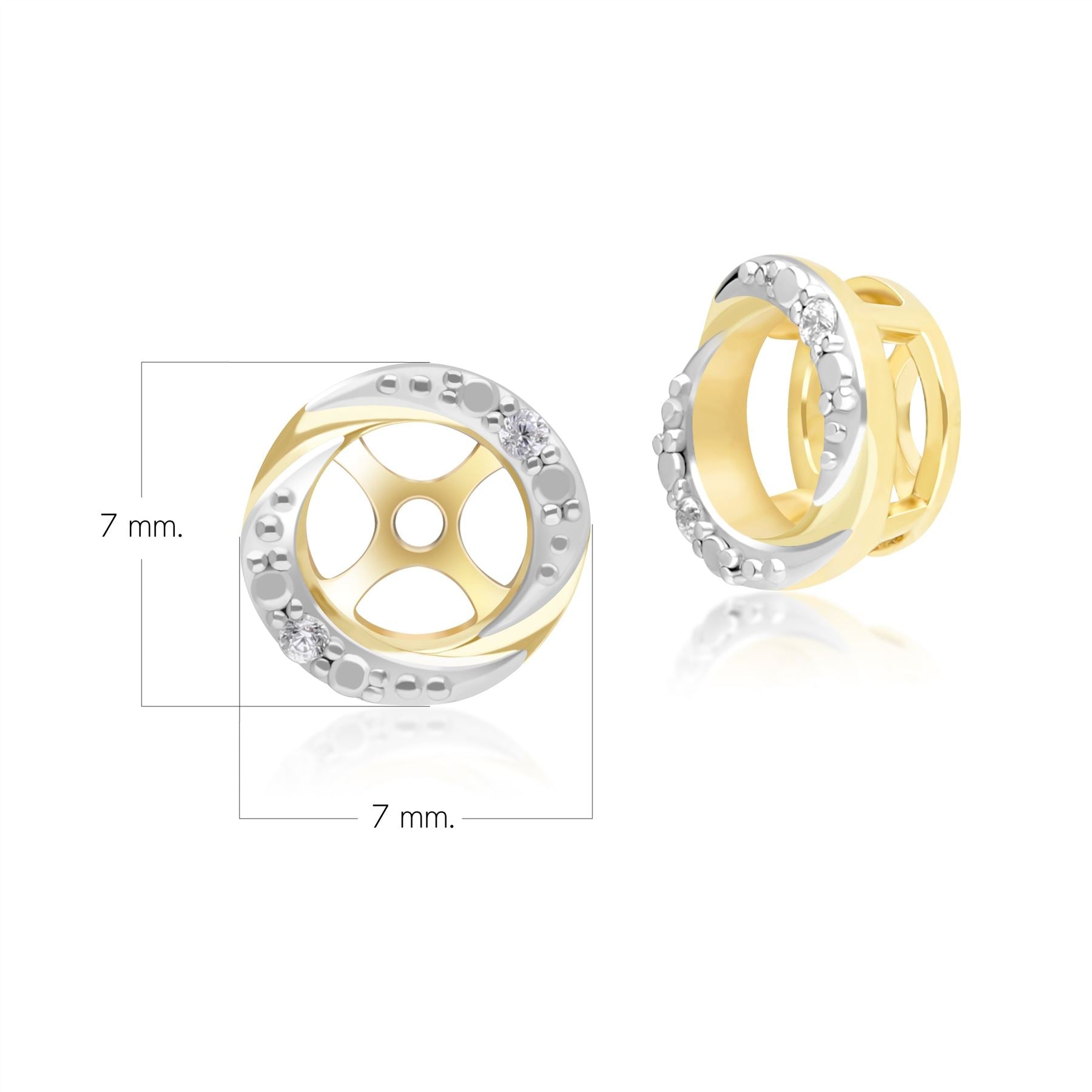 Pendientes tipo ear jacket con halo clásico de diamantes en espiral en oro amarillo de 9 quilates