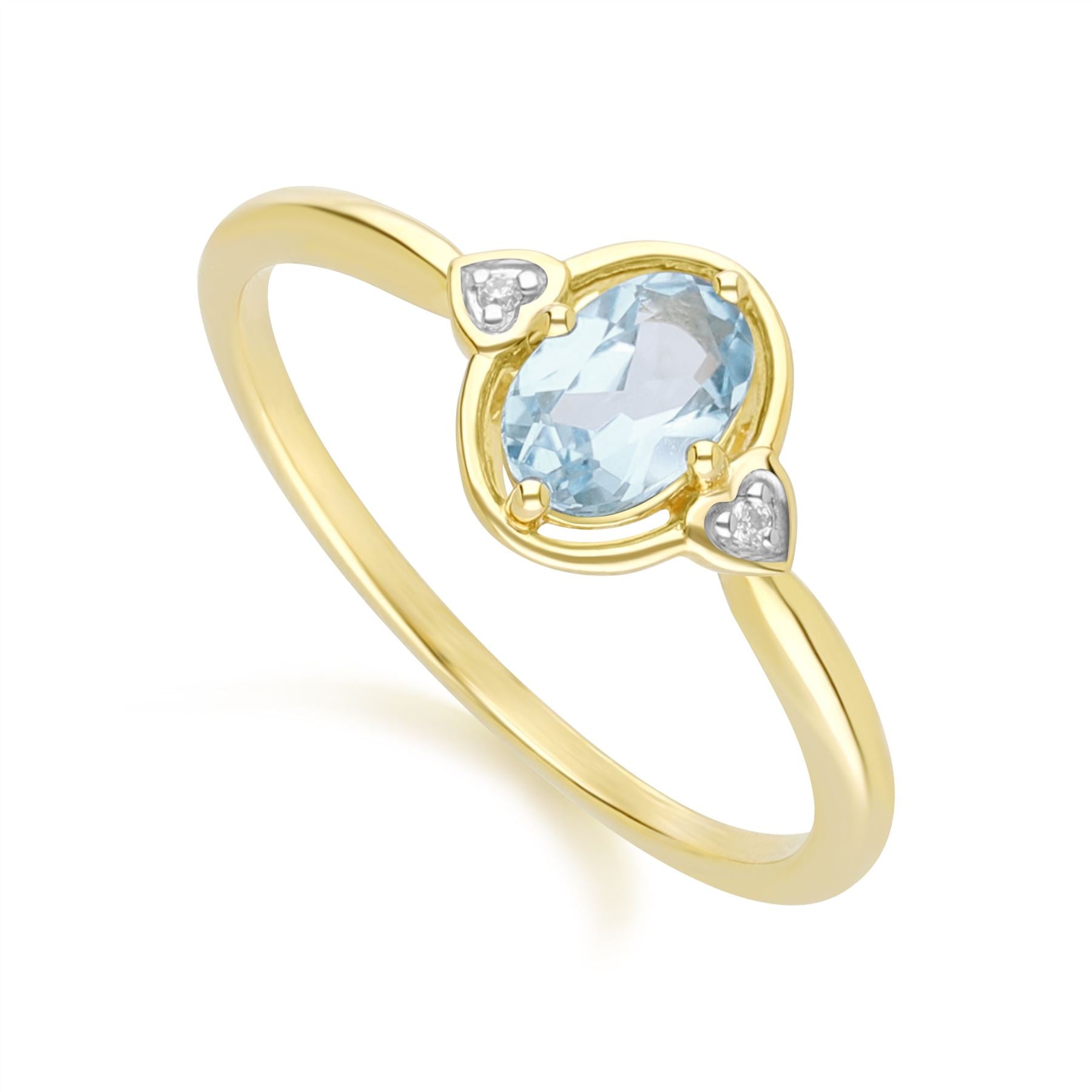 Classic Pear Aquamarine & Diamond Ring In 9ct Yellow Gold