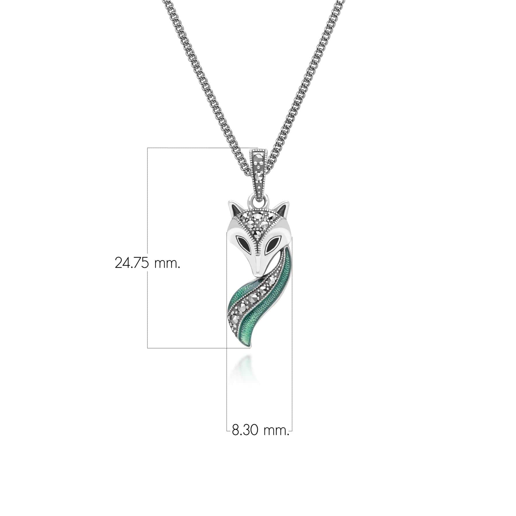 Art Nouveau Style Marcasite, Green and Black Enamel Fox Pendant Necklace in Sterling Silver 214P333801925 Dimensions