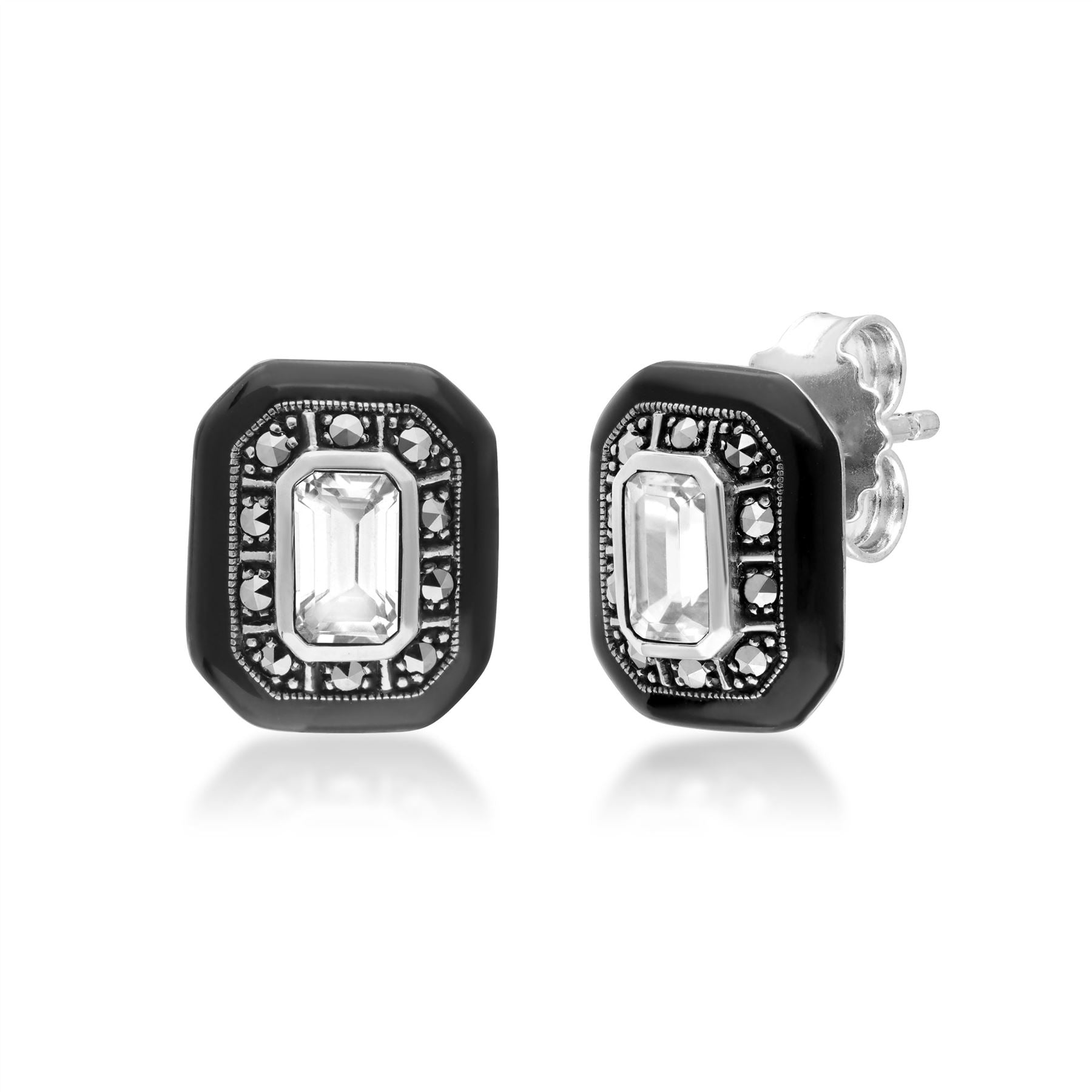 Art Deco Inspired White Topaz & Marcasite Stud Earrings