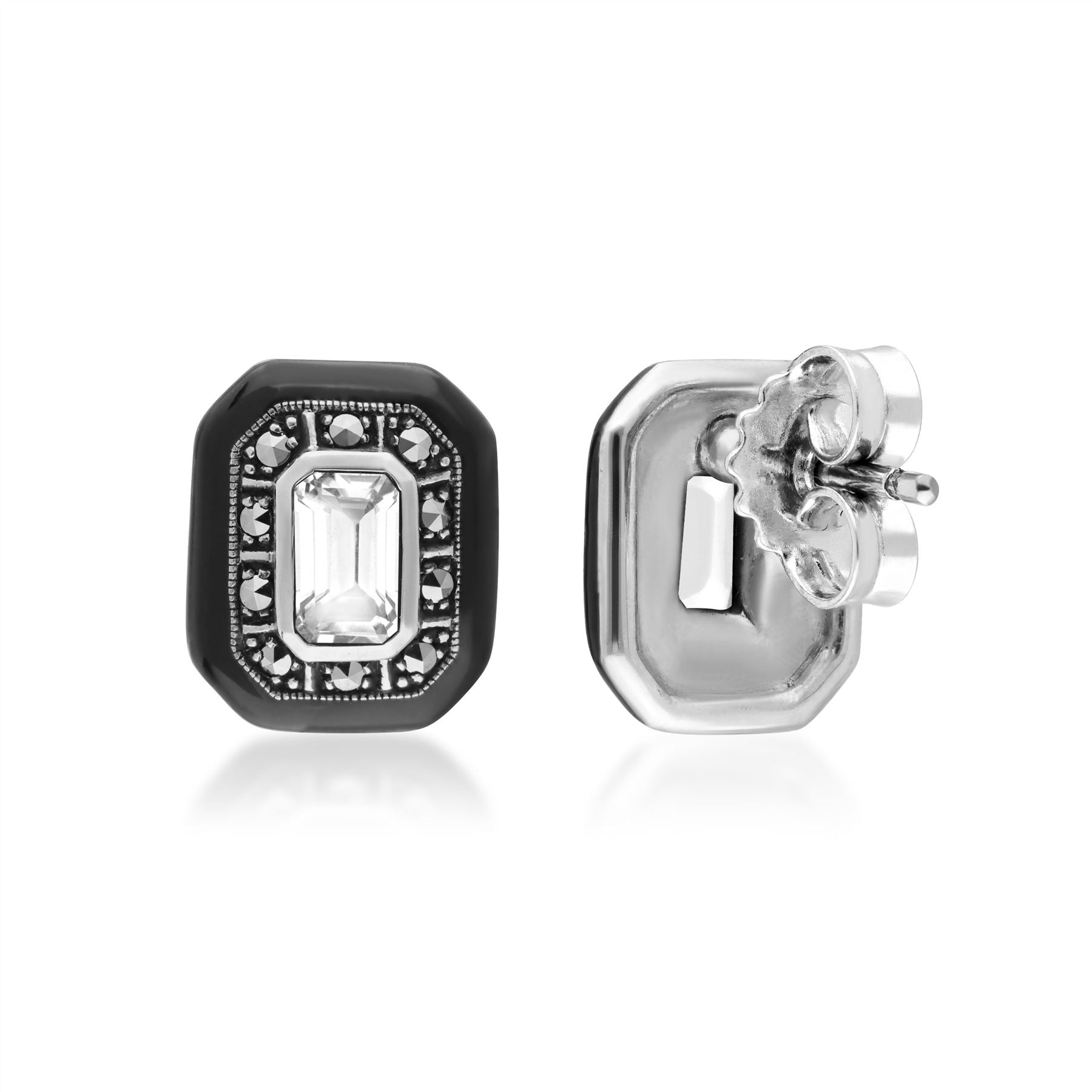 Art Deco Inspired White Topaz & Marcasite Stud Earrings