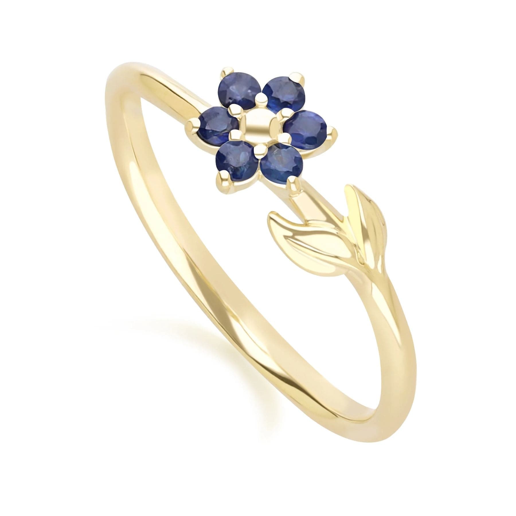 Anillo floral de zafiro en forma de vid en oro amarillo de 9 quilates