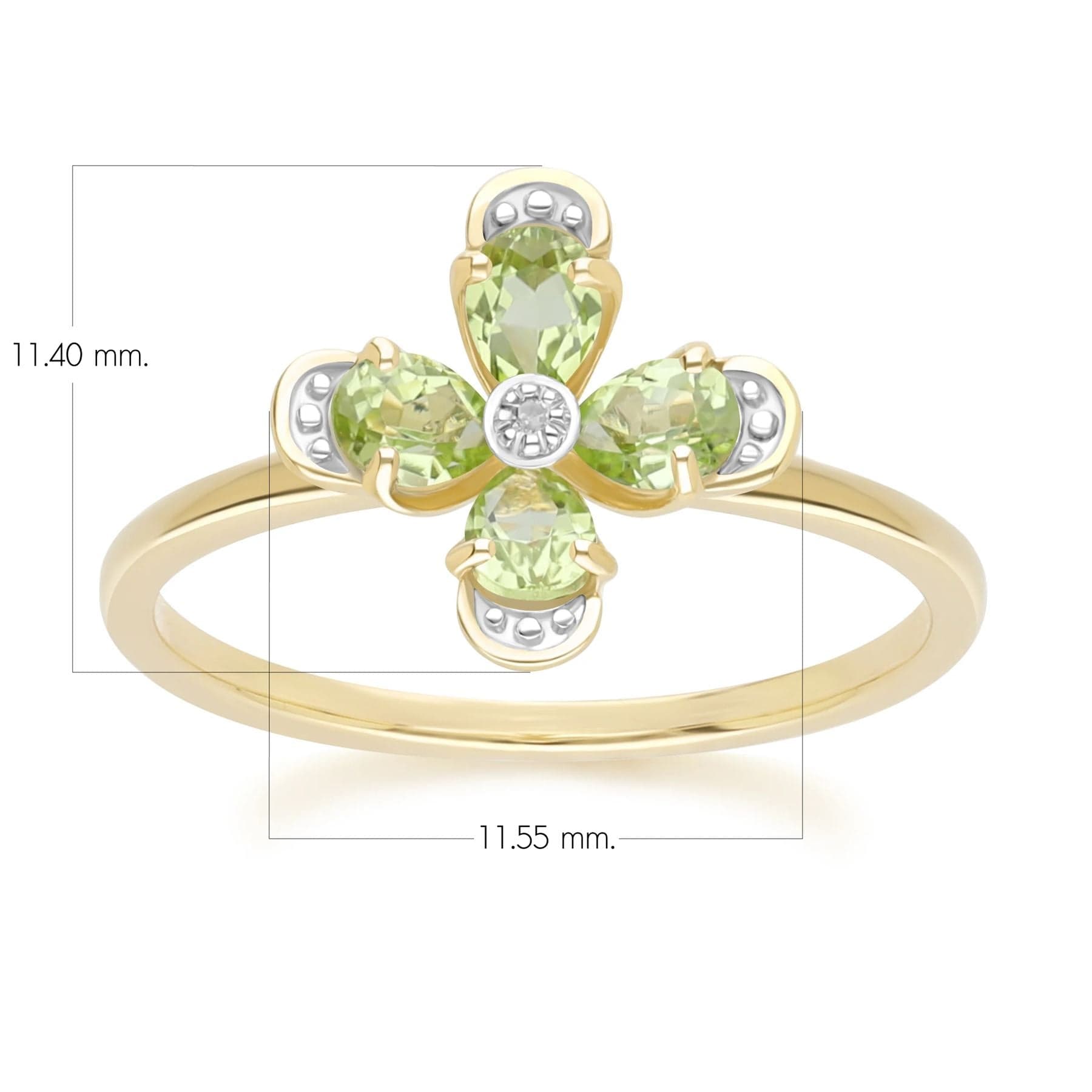 Anillo floral con peridoto y diamantes en oro amarillo de 9 quilates