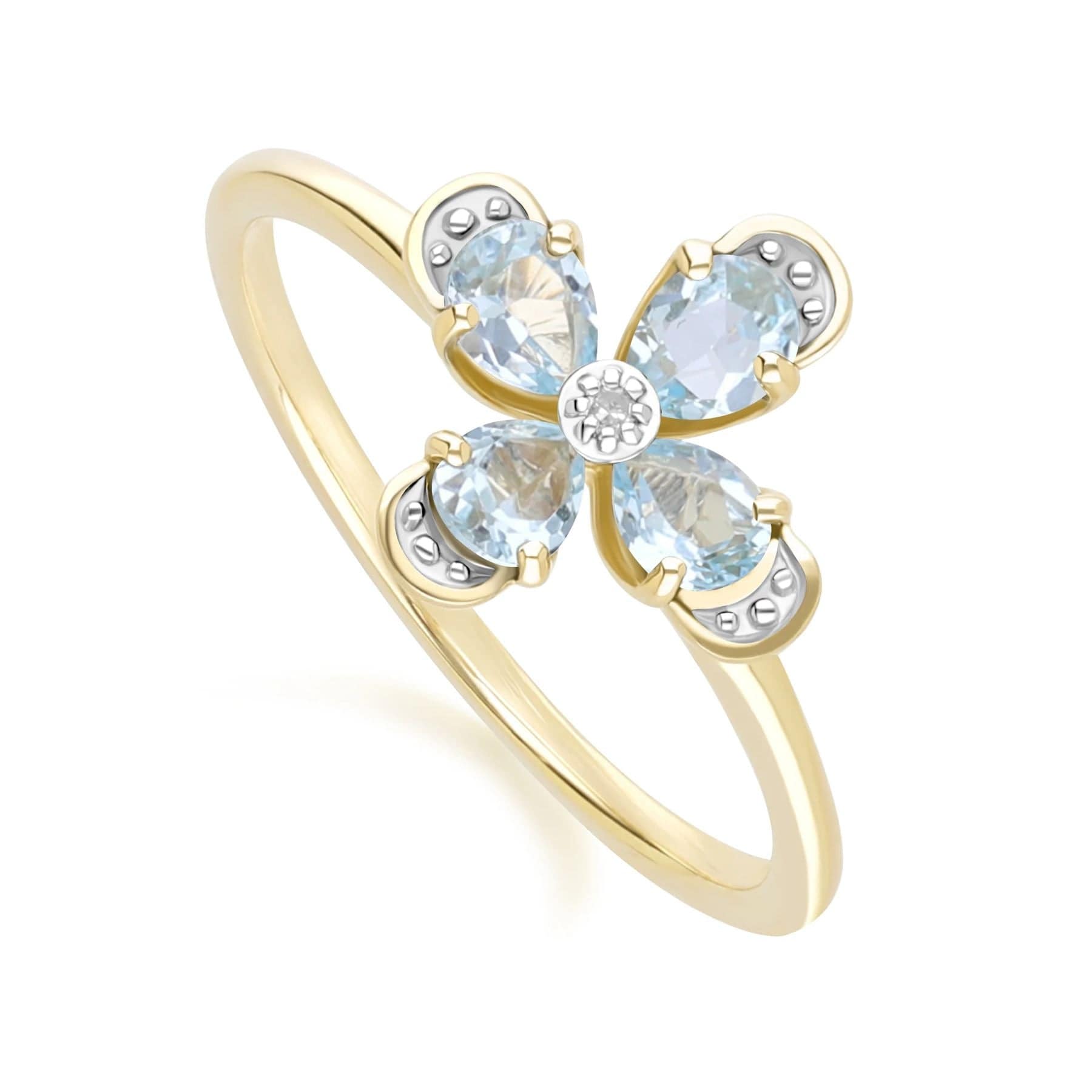 Anillo floral con topacio y diamantes en oro amarillo de 9 quilates