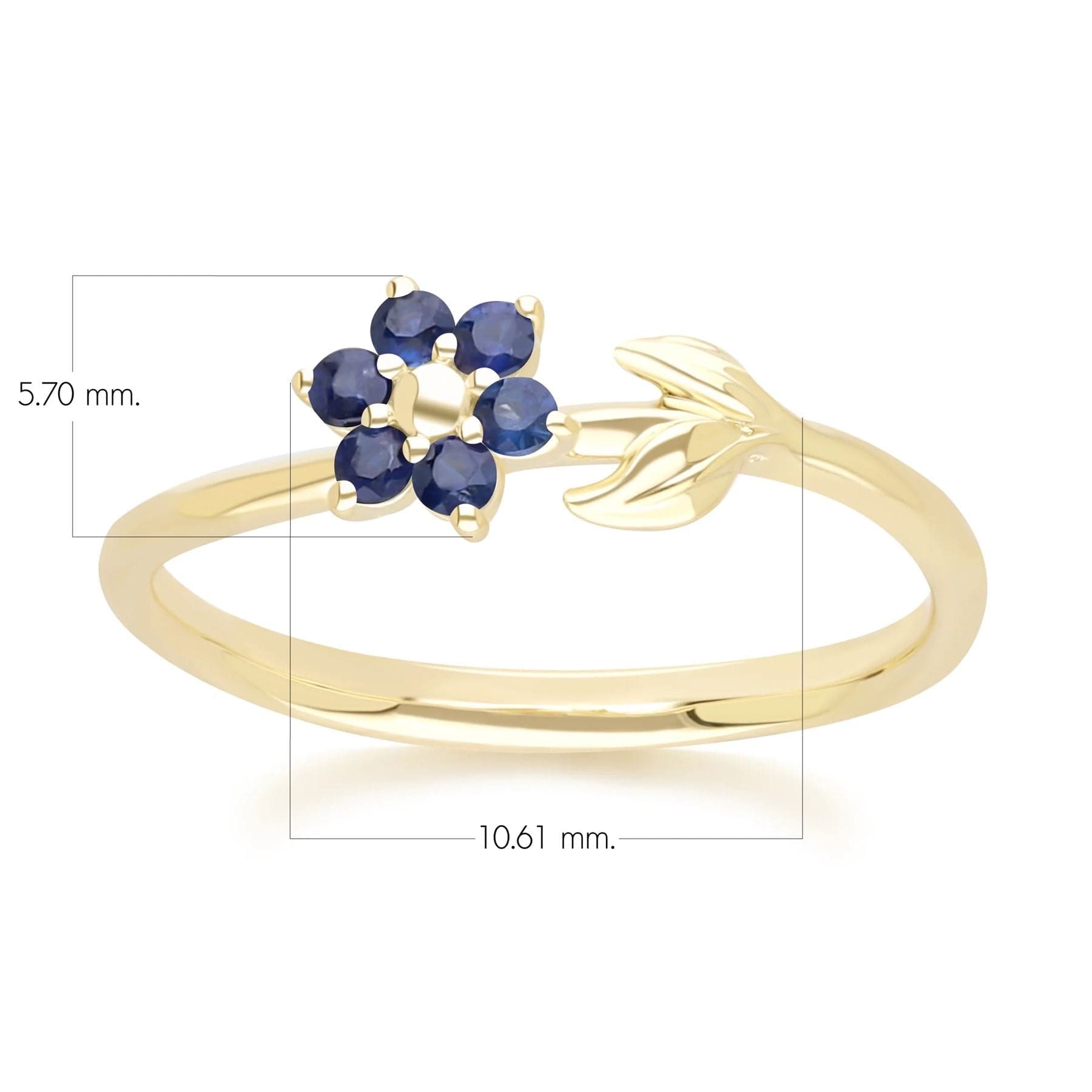 Anillo floral de zafiro en forma de vid en oro amarillo de 9 quilates