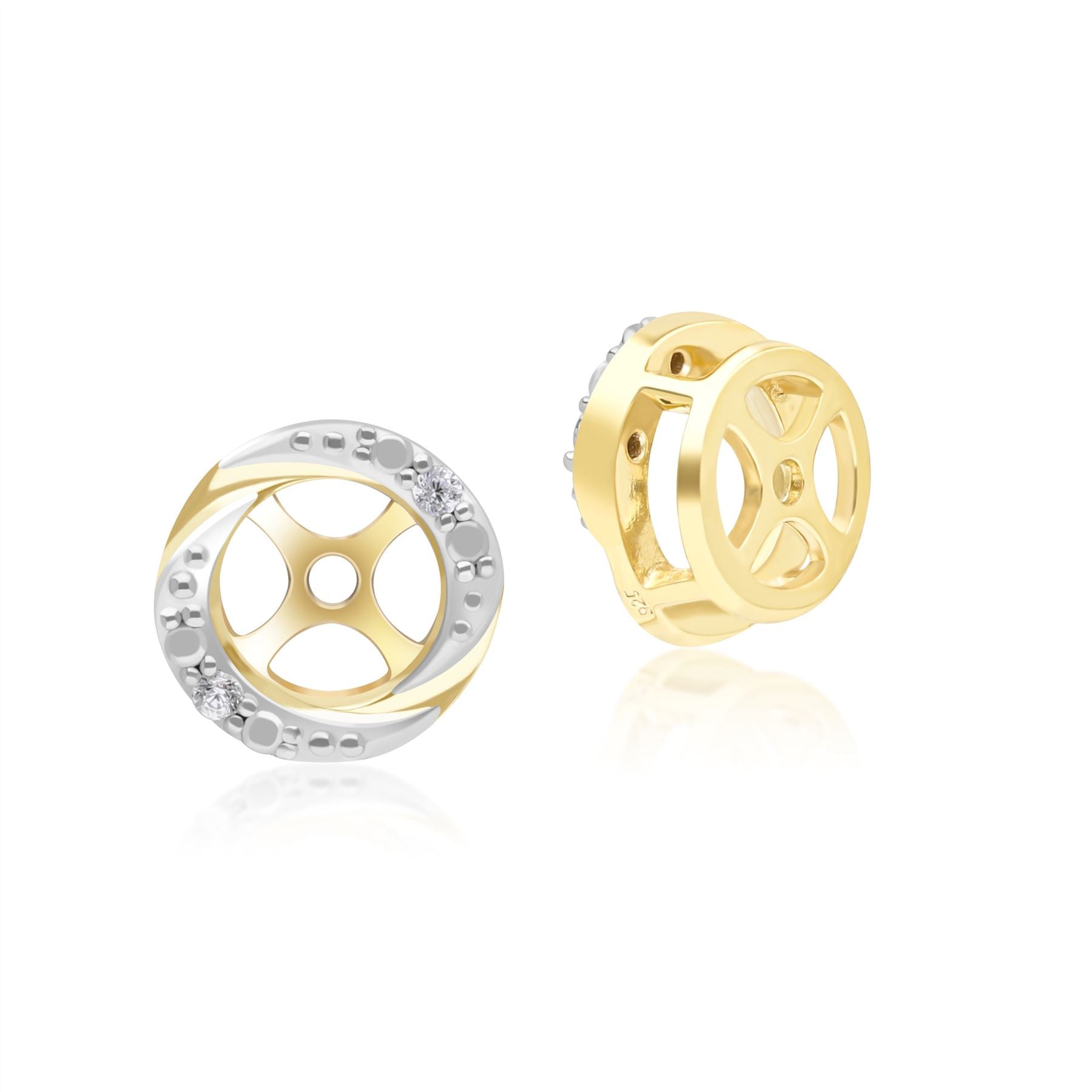 Pendientes tipo ear jacket con halo clásico de diamantes en espiral en oro amarillo de 9 quilates