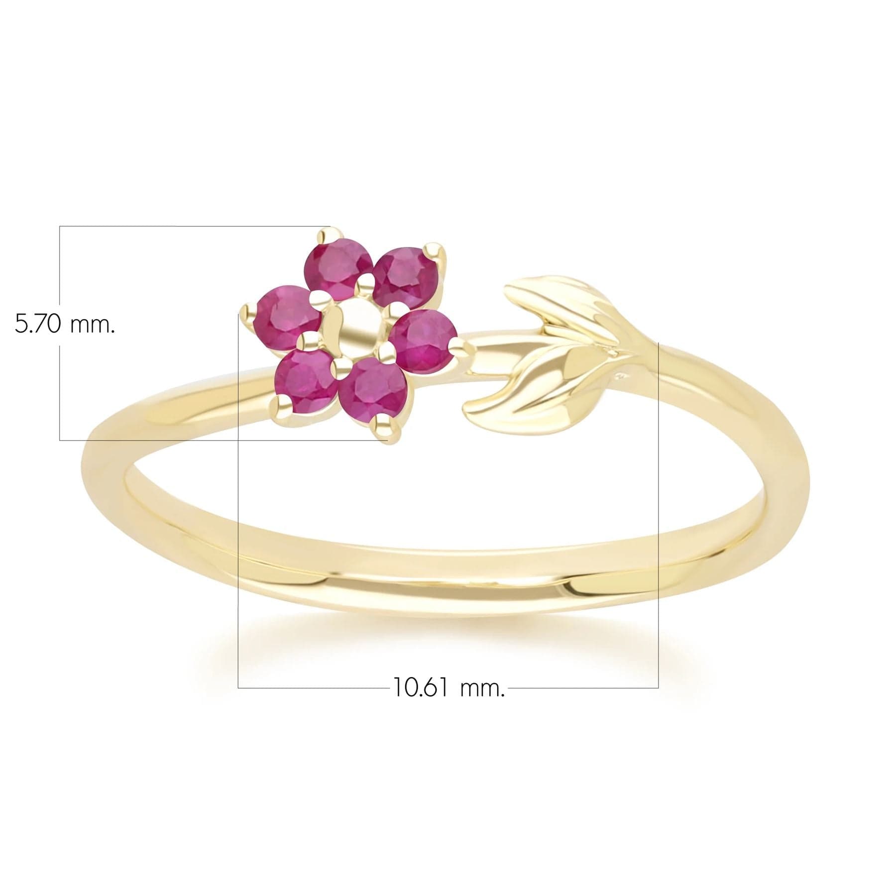 Anillo floral de rubíes en oro amarillo de 9 quilates