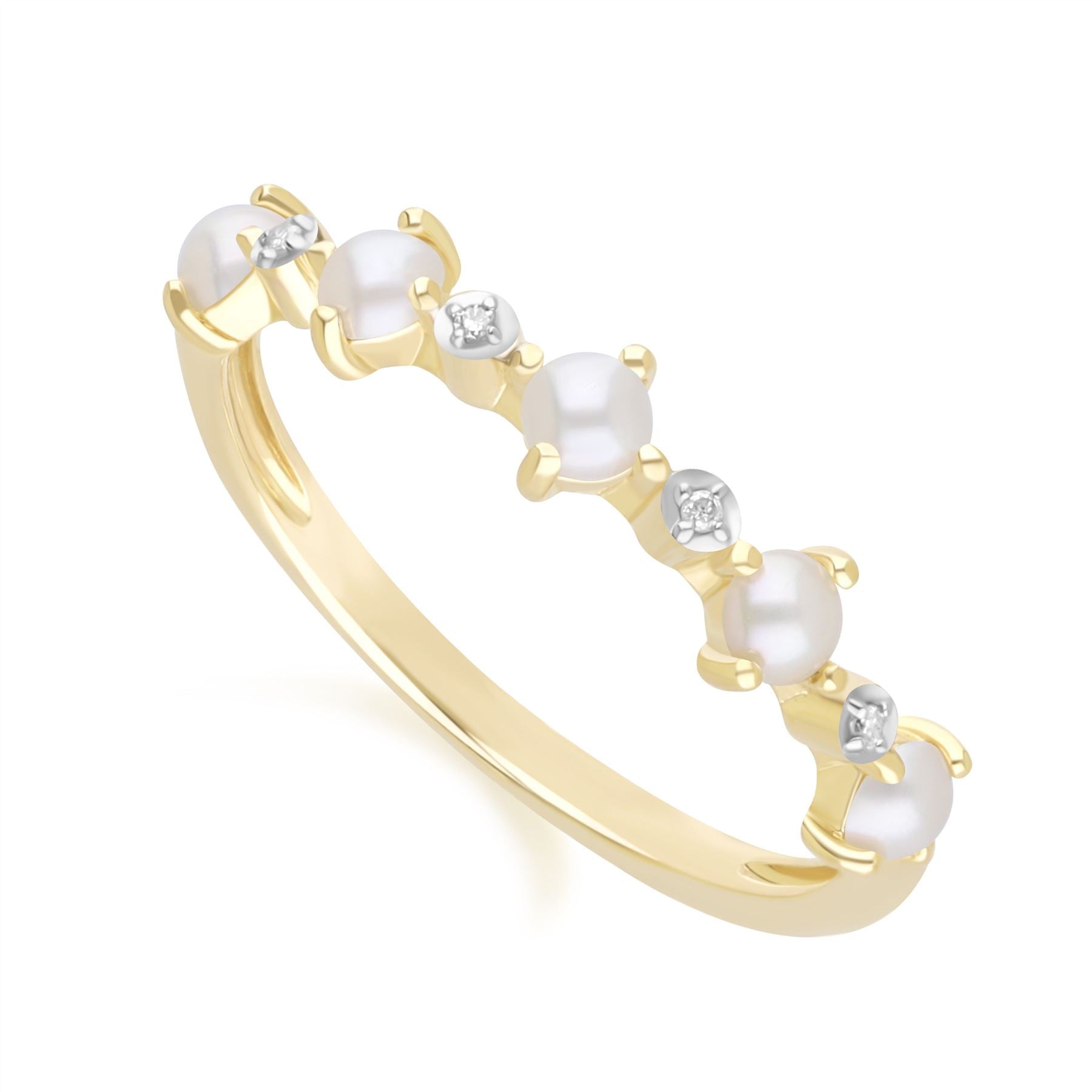 Anillo de eternidad clásico con perla y diamantes en oro amarillo de 9 quilates