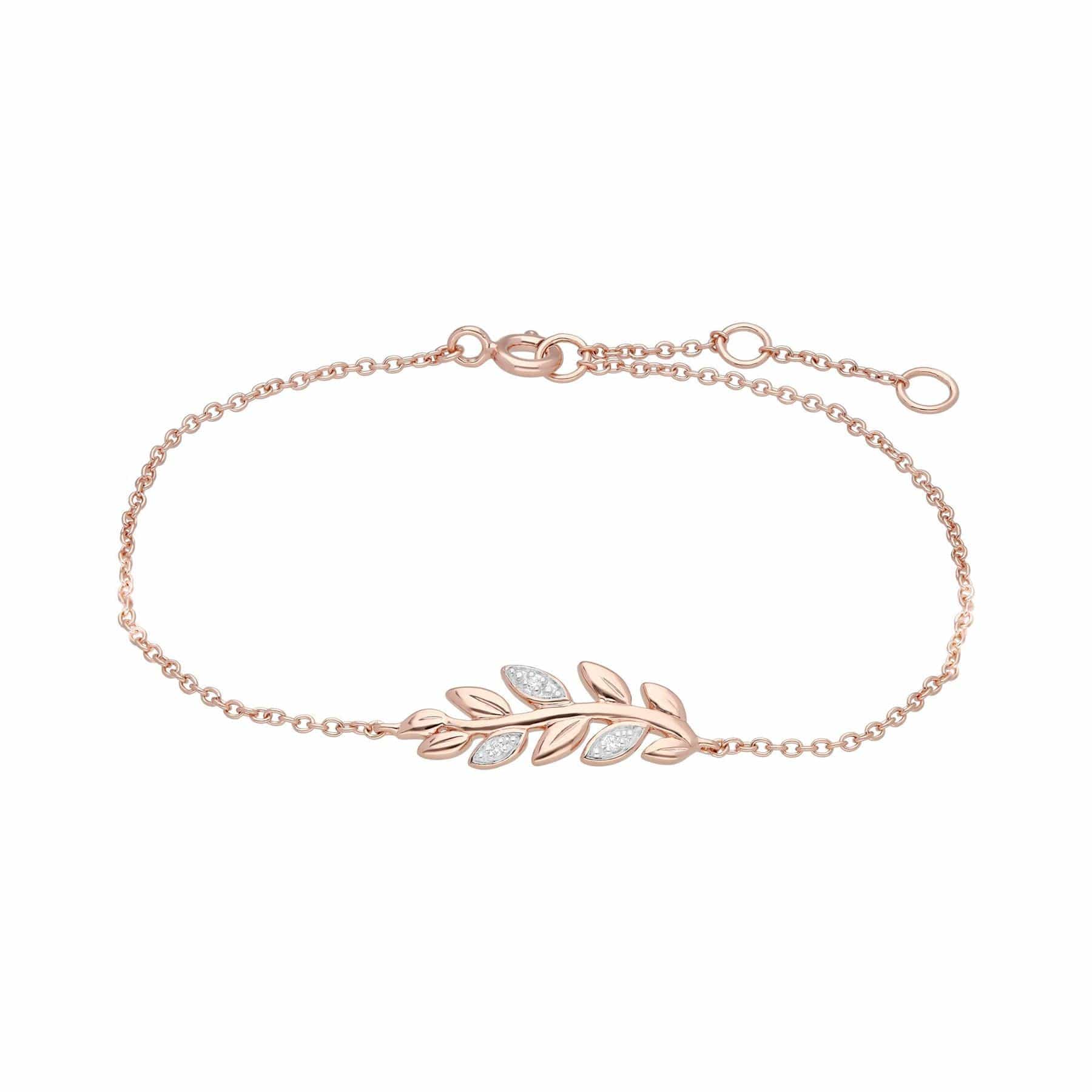 191L0156029-191E0390029 O Leaf Diamond Bracelet & Stud Stud Earring Set in 9ct Rose Gold 3